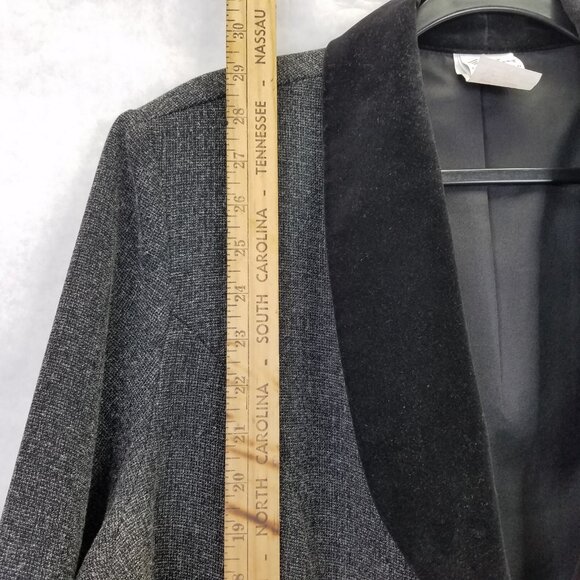 Giorgio Fiorlini Blazer Women's 16 Grey Tweed Black Velvet Collar Equestrian VTG - Picture 13 of 16